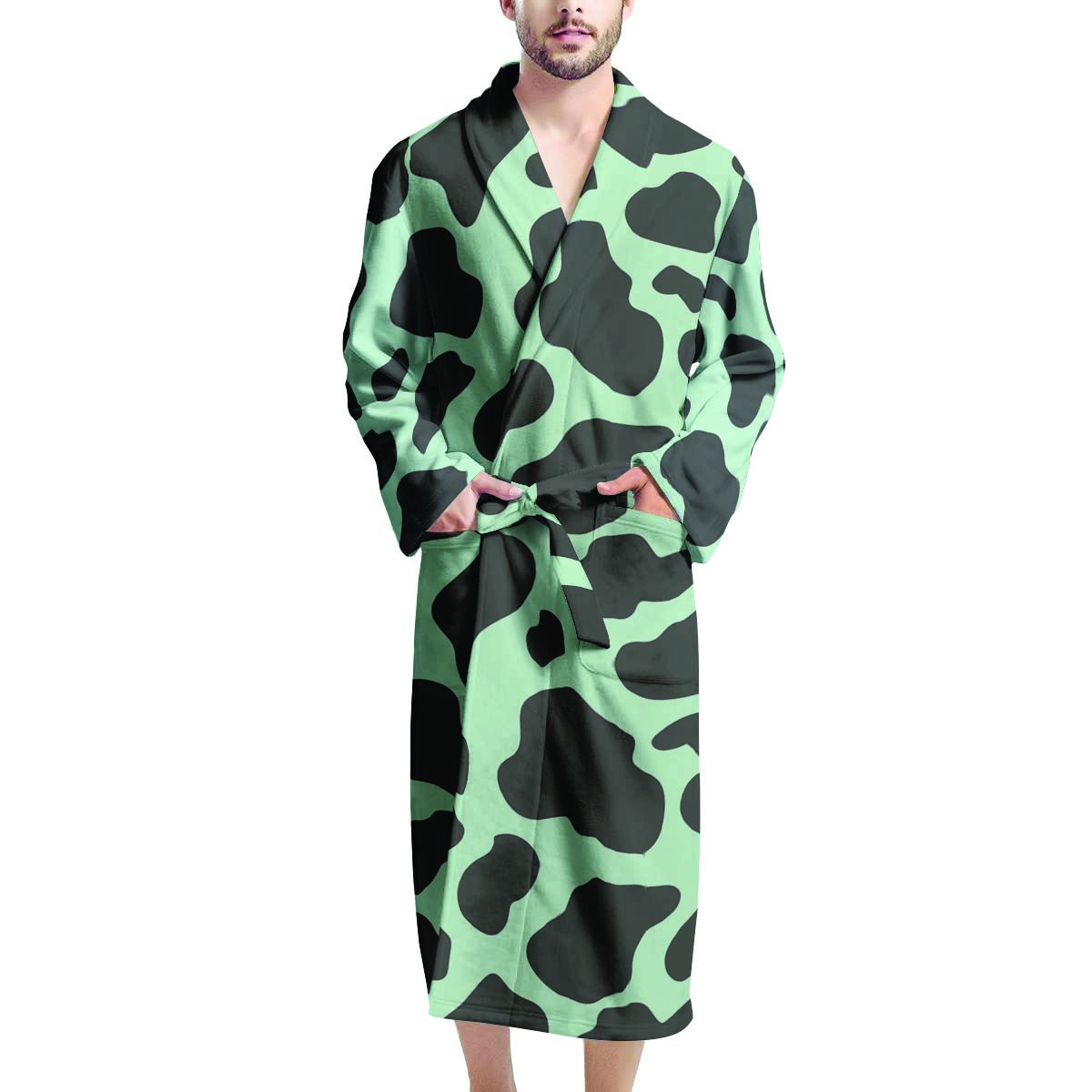 Black And Green Cow Print Men's Robe-grizzshop