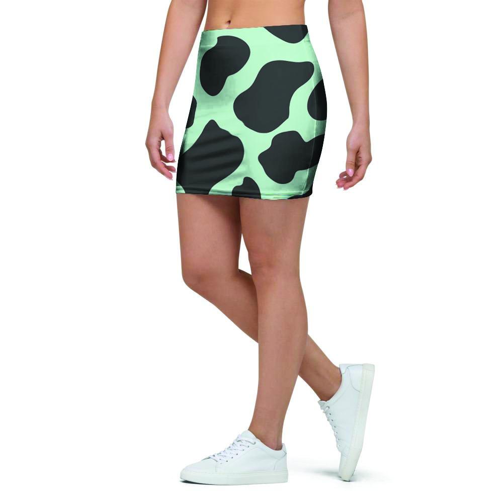 Black And Green Cow Print Mini Skirt-grizzshop