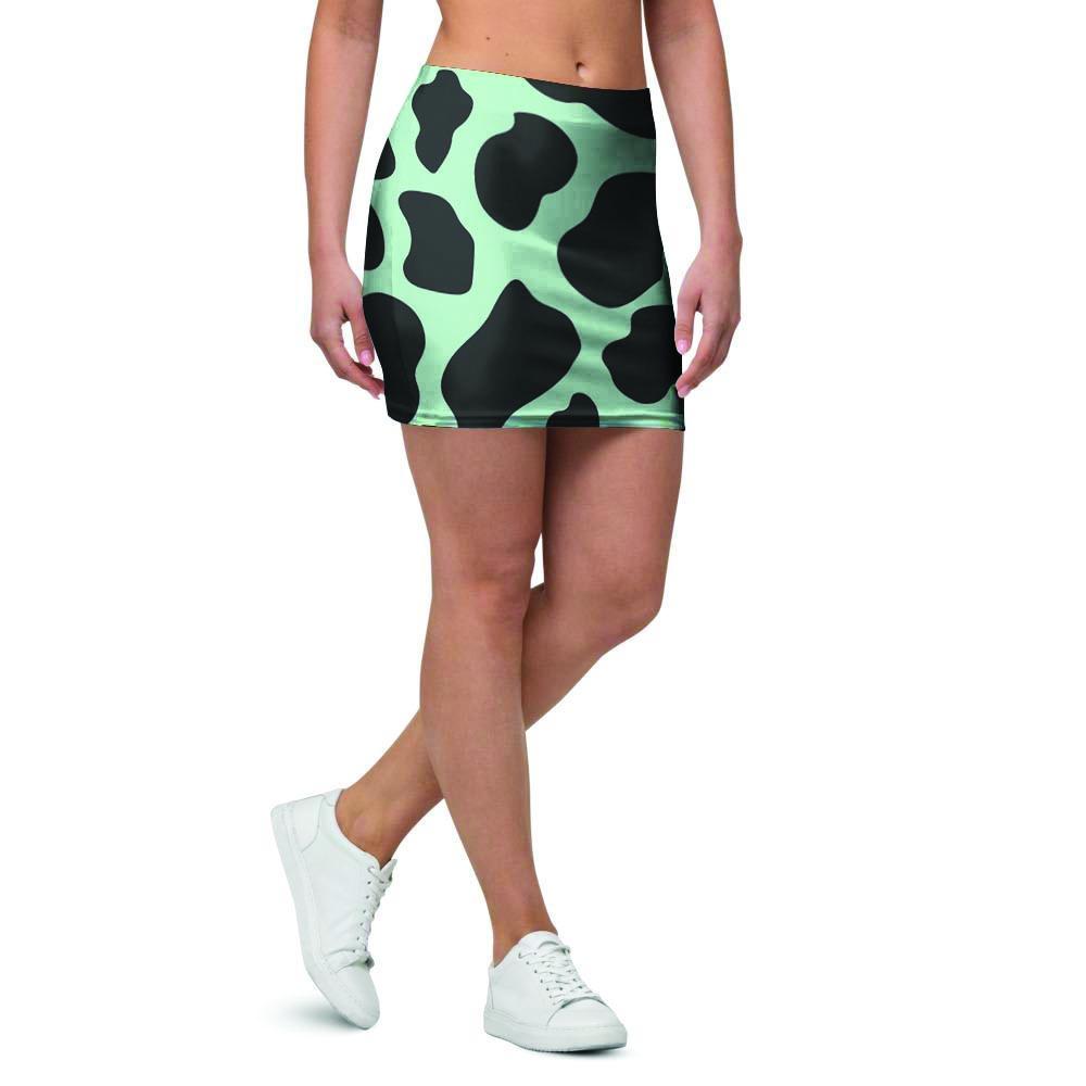 Black And Green Cow Print Mini Skirt-grizzshop