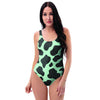 Black And Green Cow Print One Piece Swimsuite-grizzshop