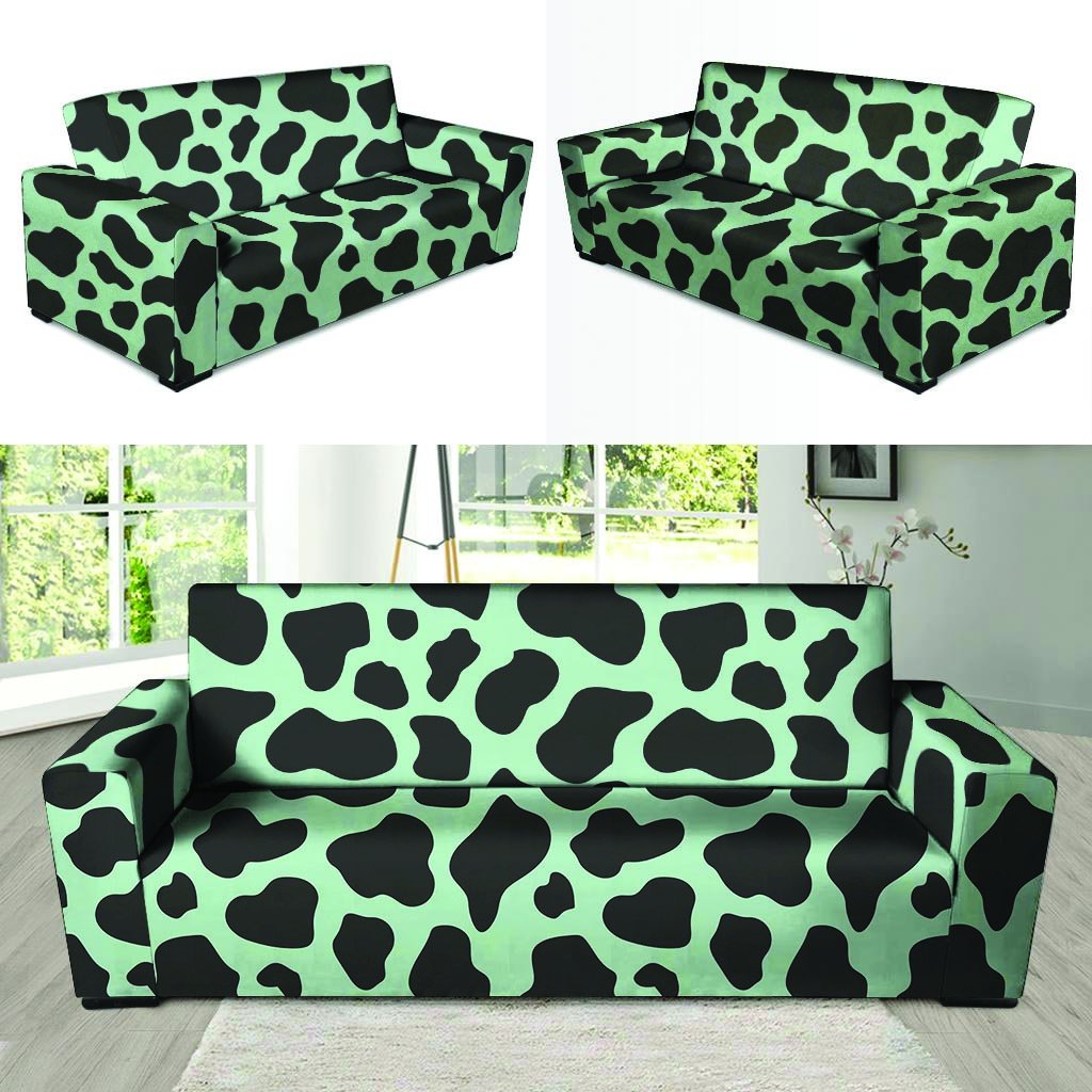 Black And Green Cow Print Sofa Cover-grizzshop