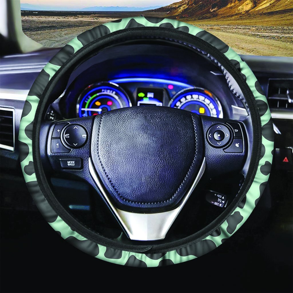 Black And Green Cow Print Steering Wheel Cover-grizzshop