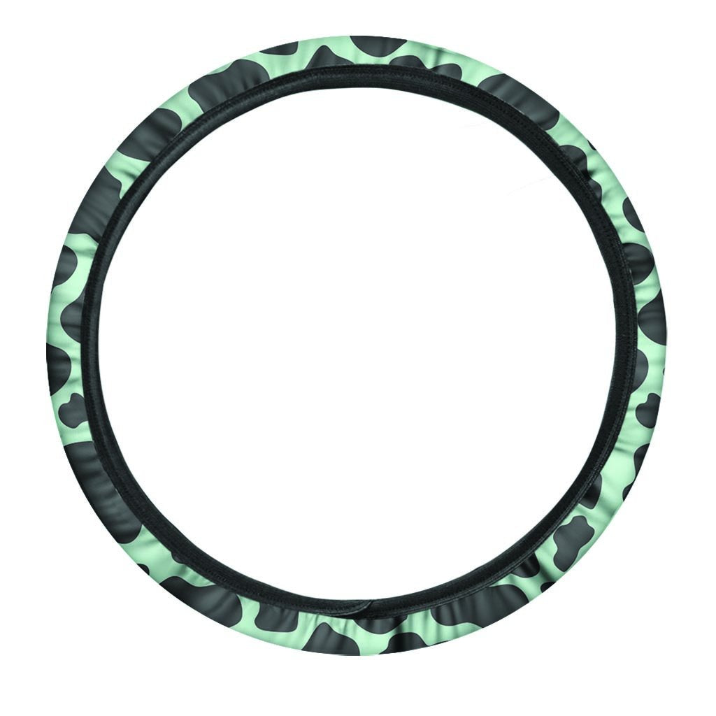 Black And Green Cow Print Steering Wheel Cover-grizzshop