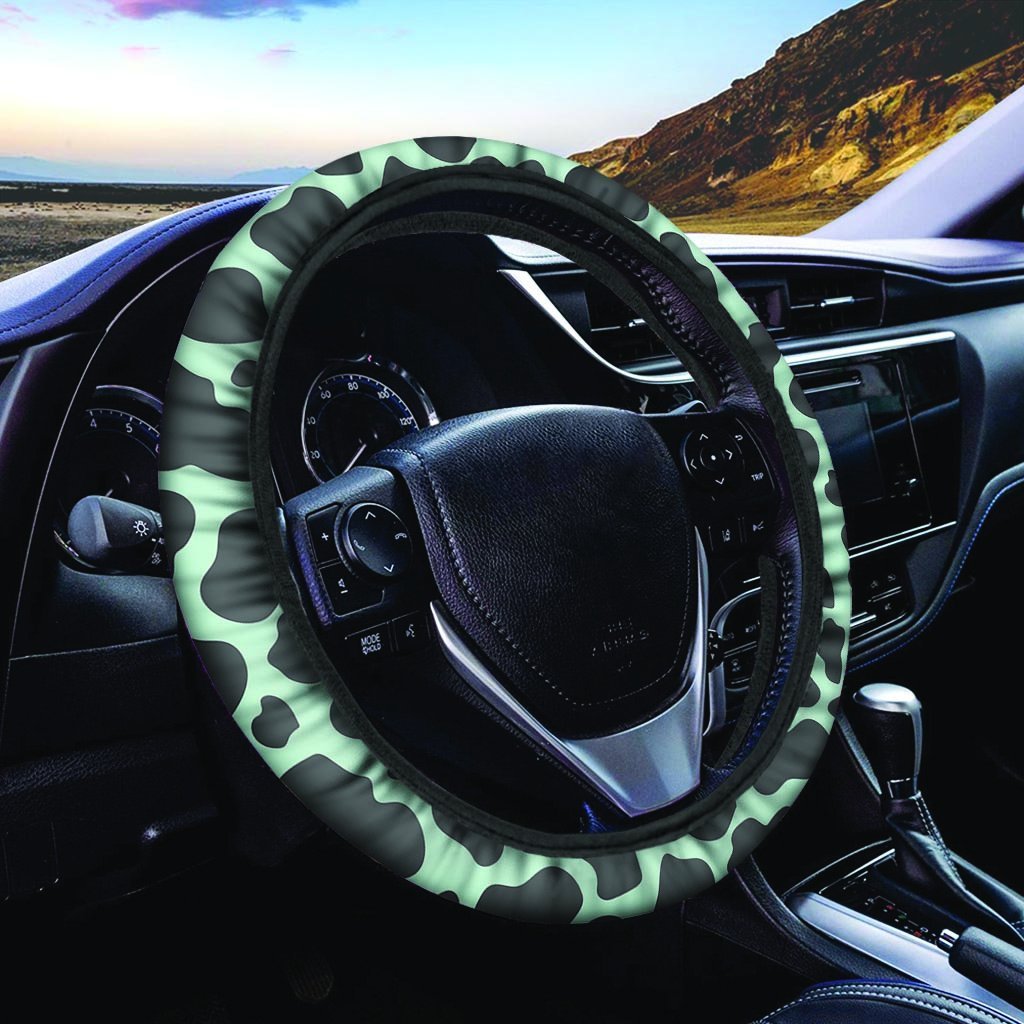 Black And Green Cow Print Steering Wheel Cover-grizzshop