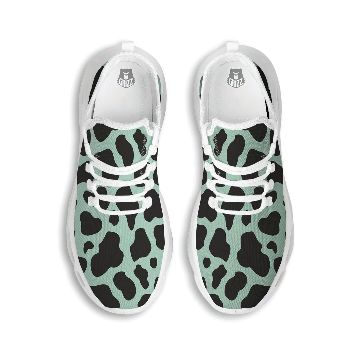 Black And Green Cow Print White Running Shoes-grizzshop
