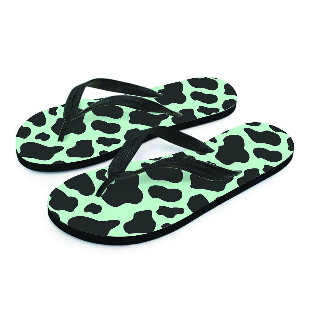 Black And Green Cow Print Women's Flip Flops-grizzshop