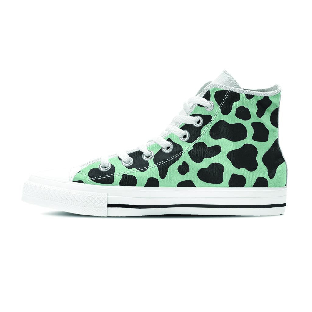 Black And Green Cow Print Women's High Top Shoes-grizzshop
