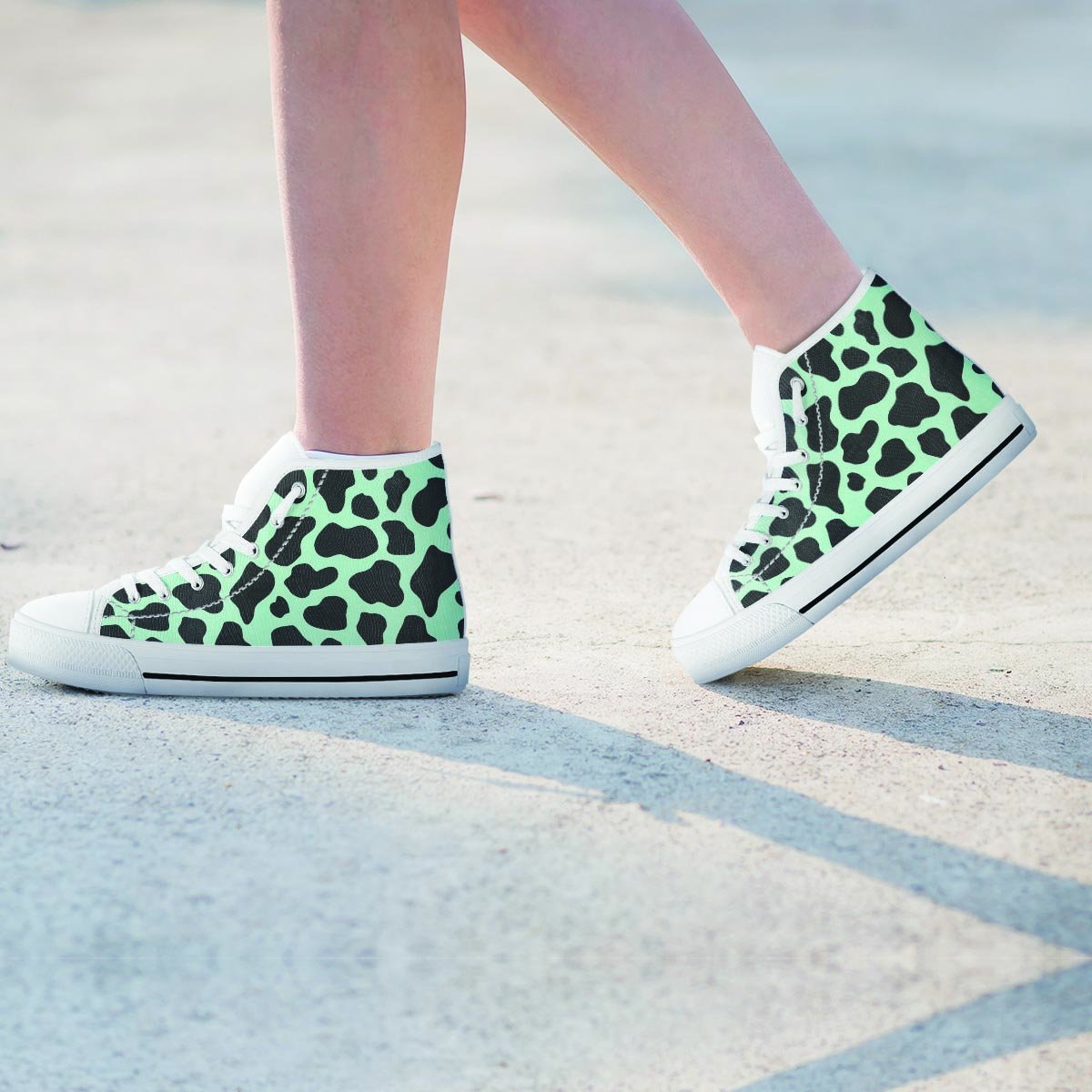 Black And Green Cow Print Women's High Top Shoes-grizzshop