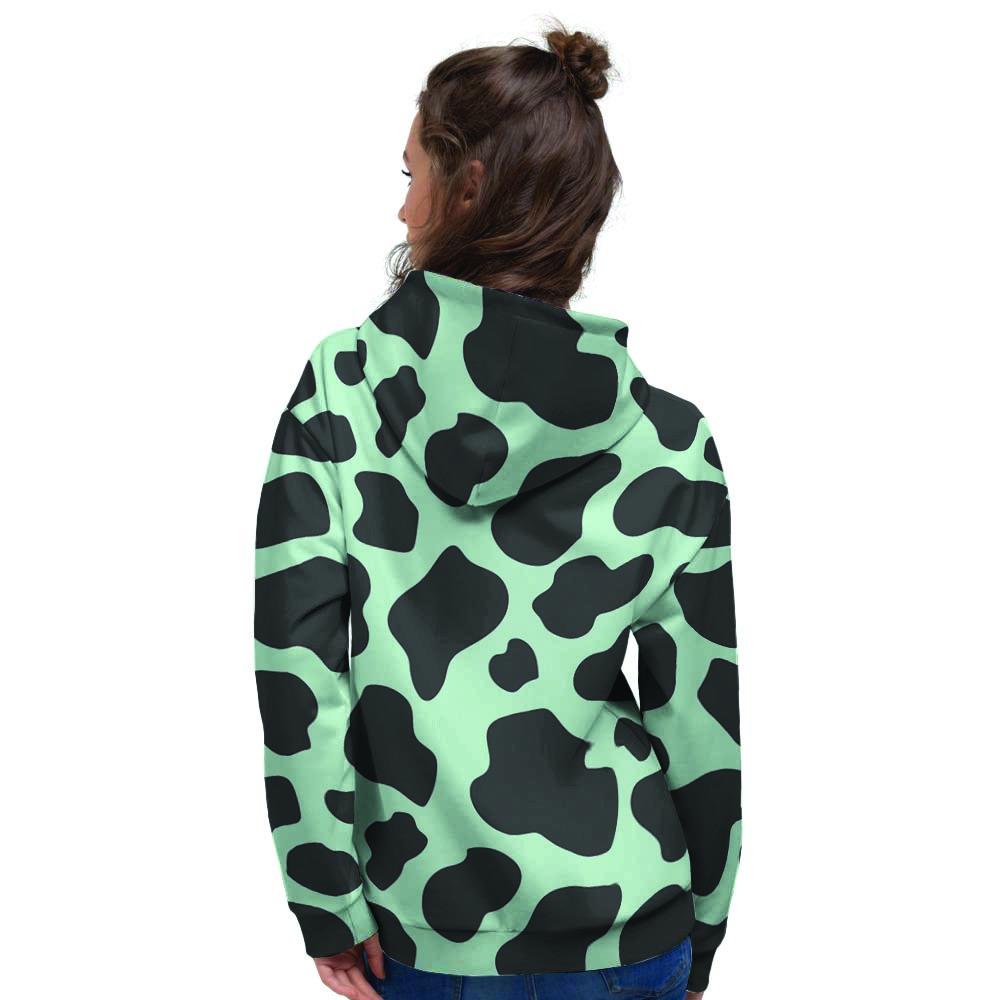 Black And Green Cow Print Women's Hoodie-grizzshop