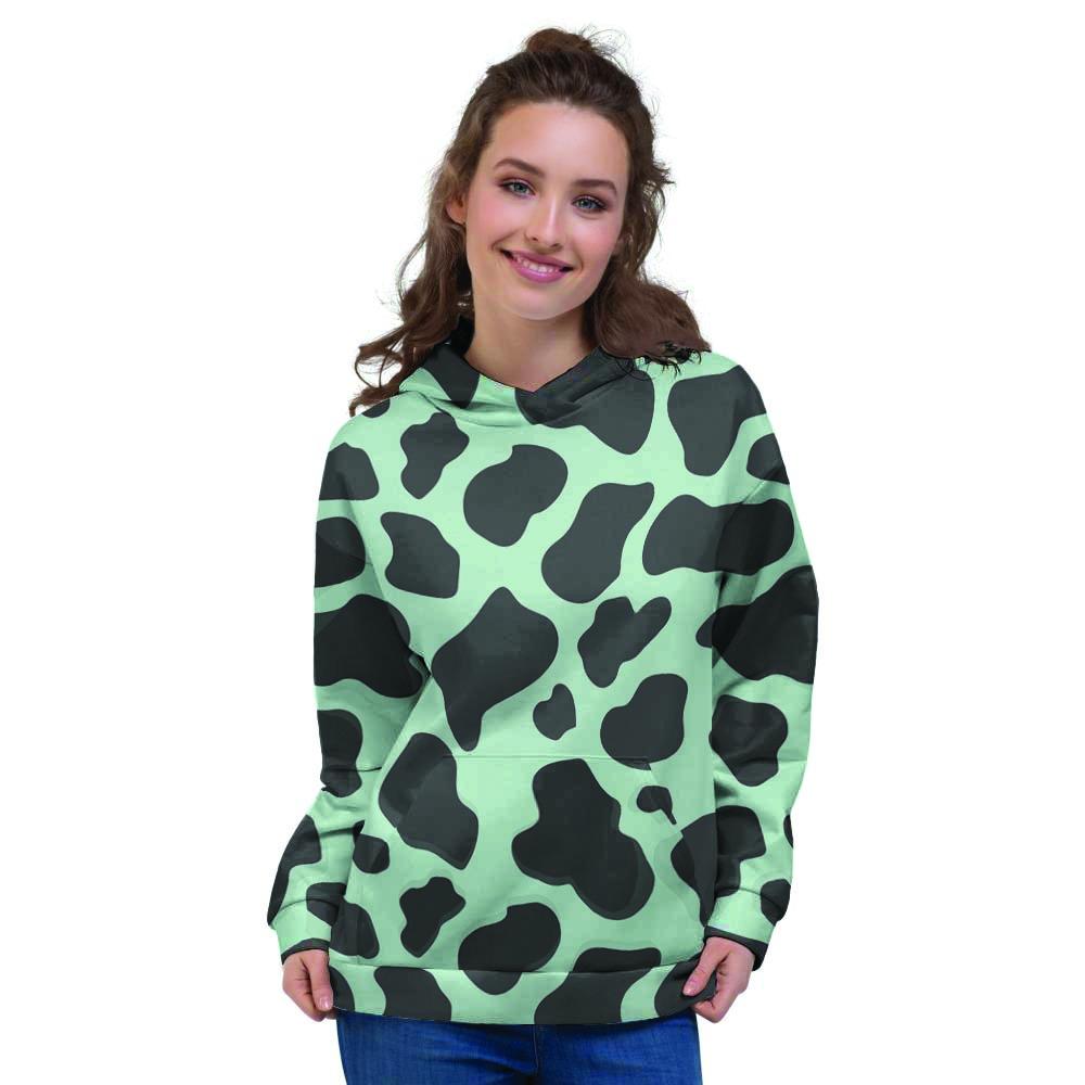 Black And Green Cow Print Women's Hoodie-grizzshop