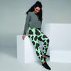 Black And Green Cow Print Women's Joggers-grizzshop