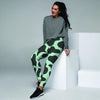 Black And Green Cow Print Women's Joggers-grizzshop