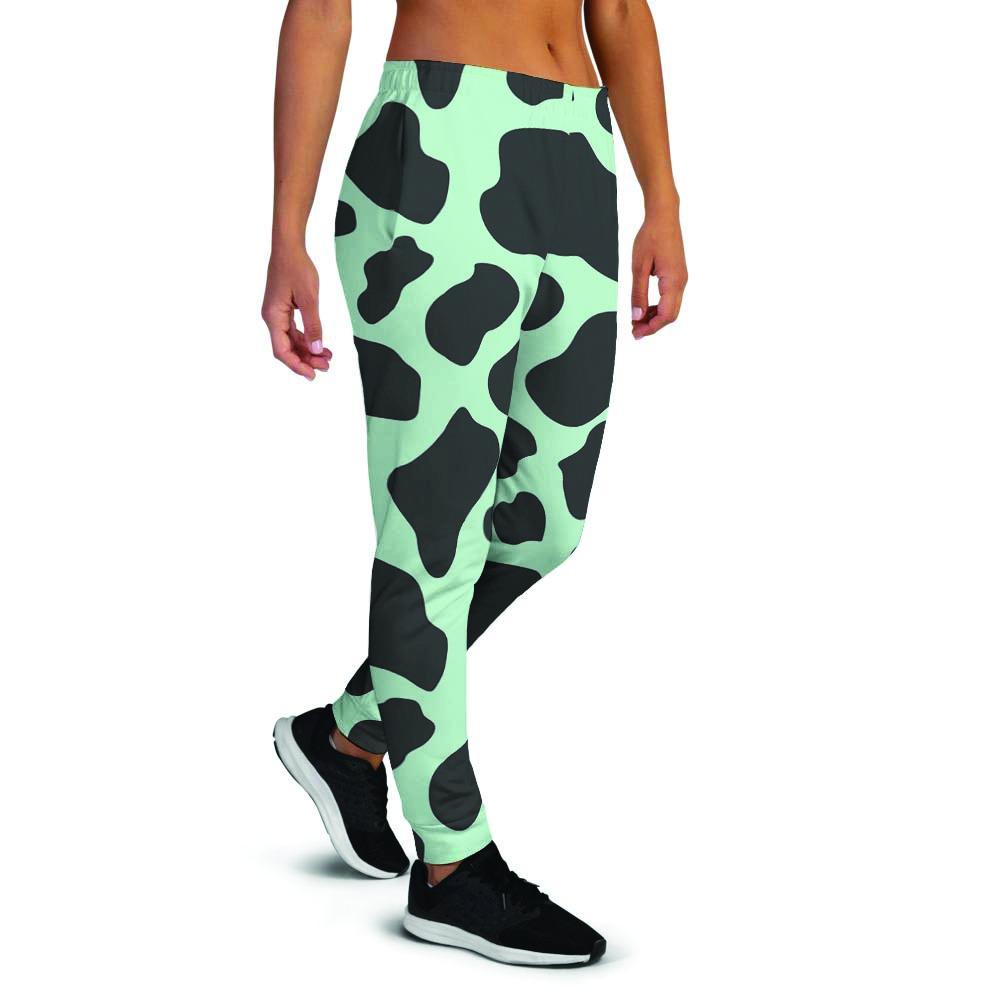 Black And Green Cow Print Women's Joggers-grizzshop