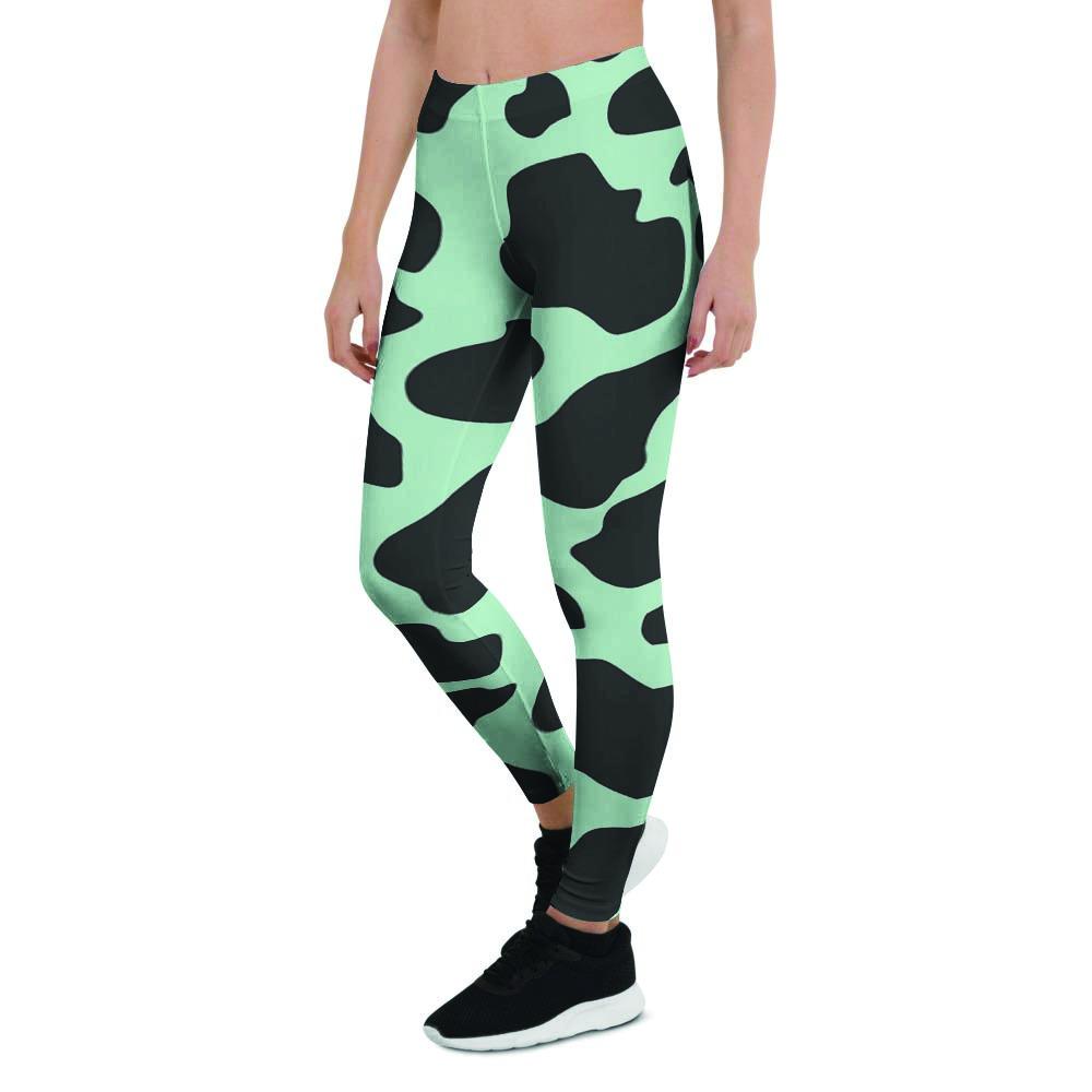 Black And Green Cow Print Women's Leggings-grizzshop