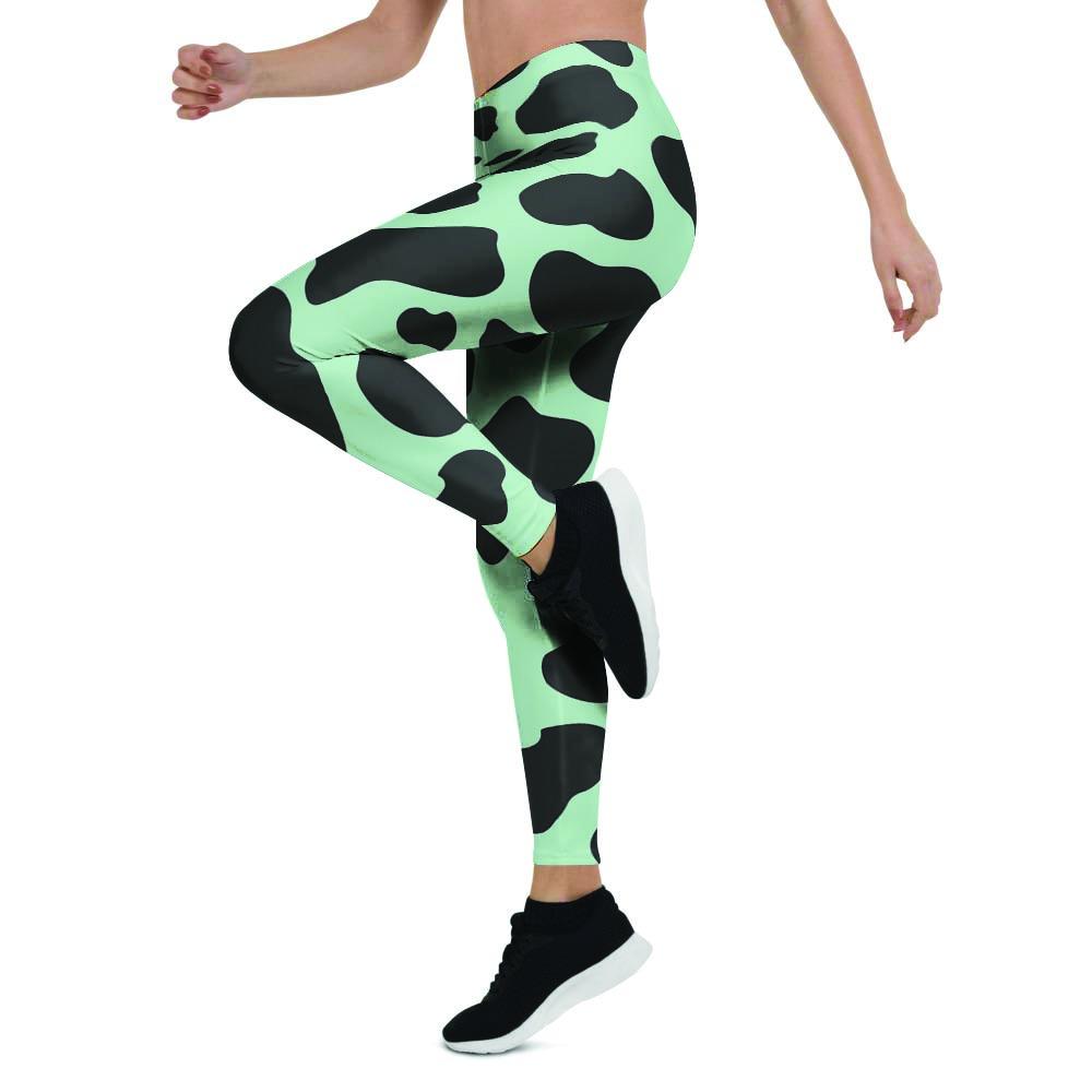 Black And Green Cow Print Women's Leggings-grizzshop