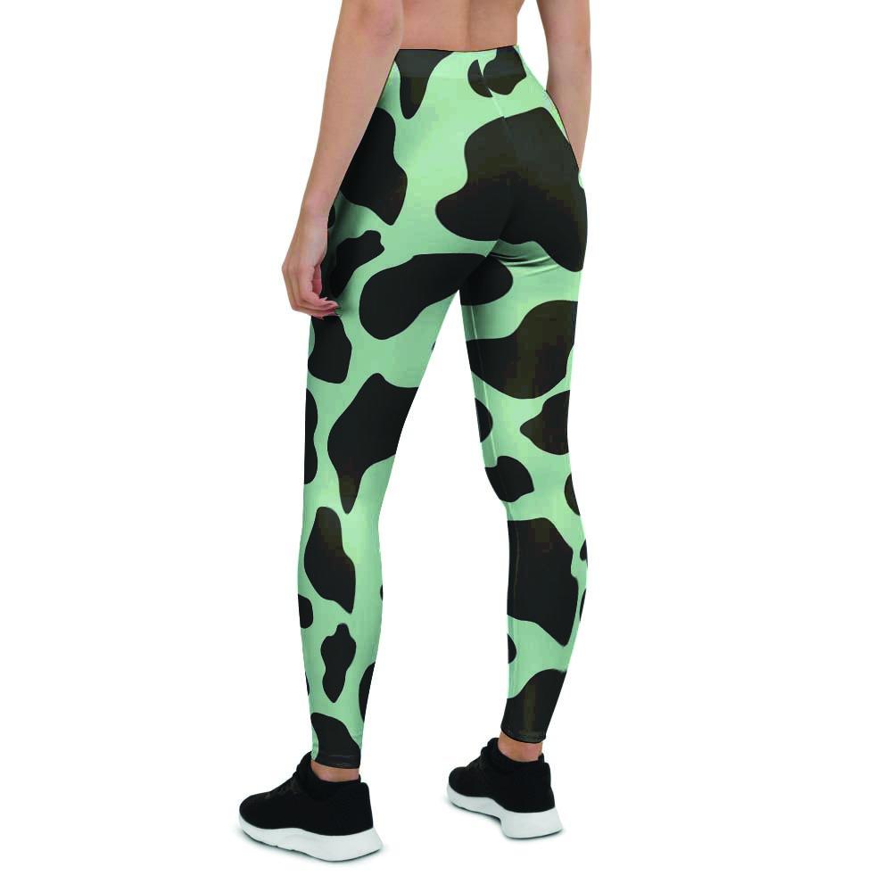 Black And Green Cow Print Women's Leggings-grizzshop