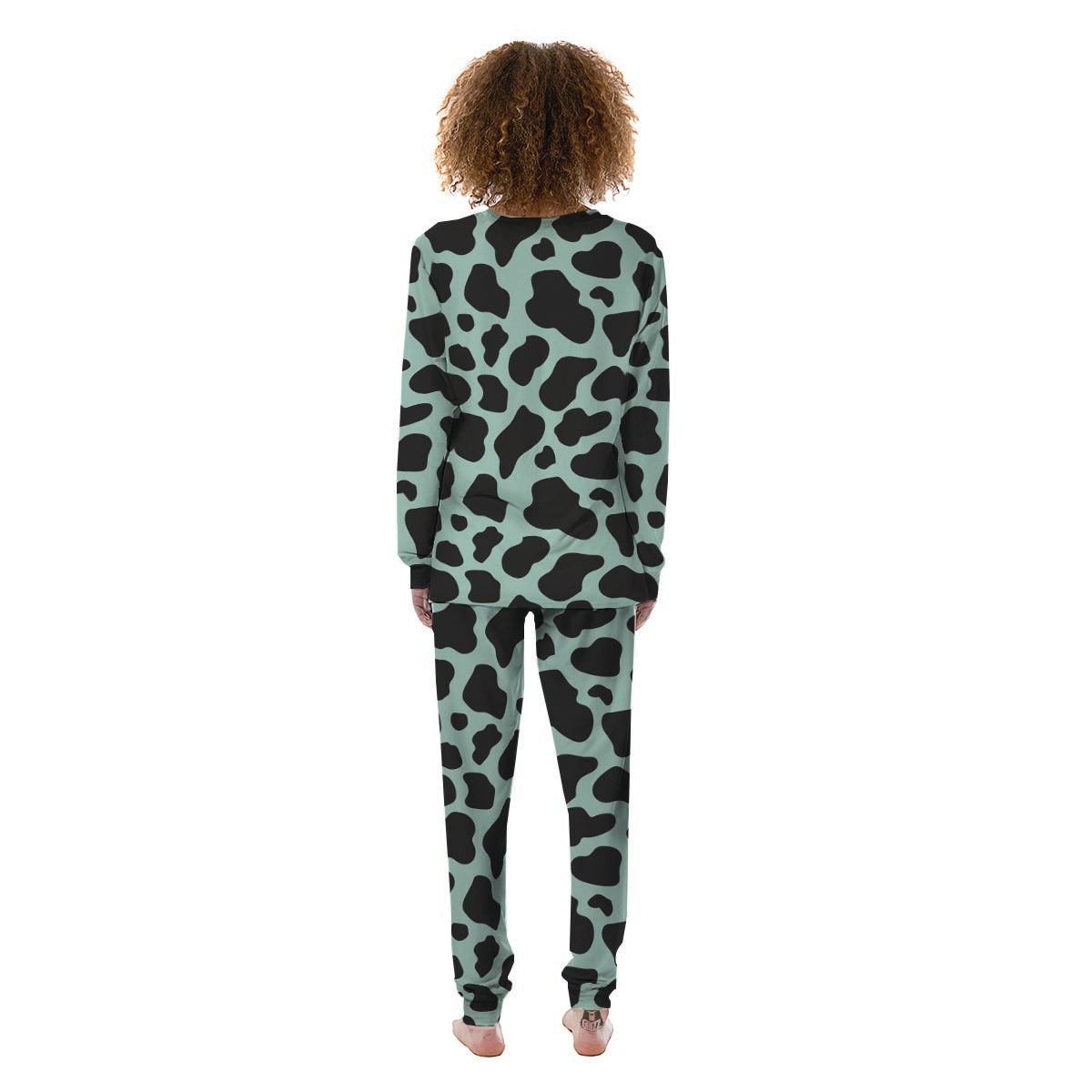 Black And Green Cow Print Women's Pajamas-grizzshop