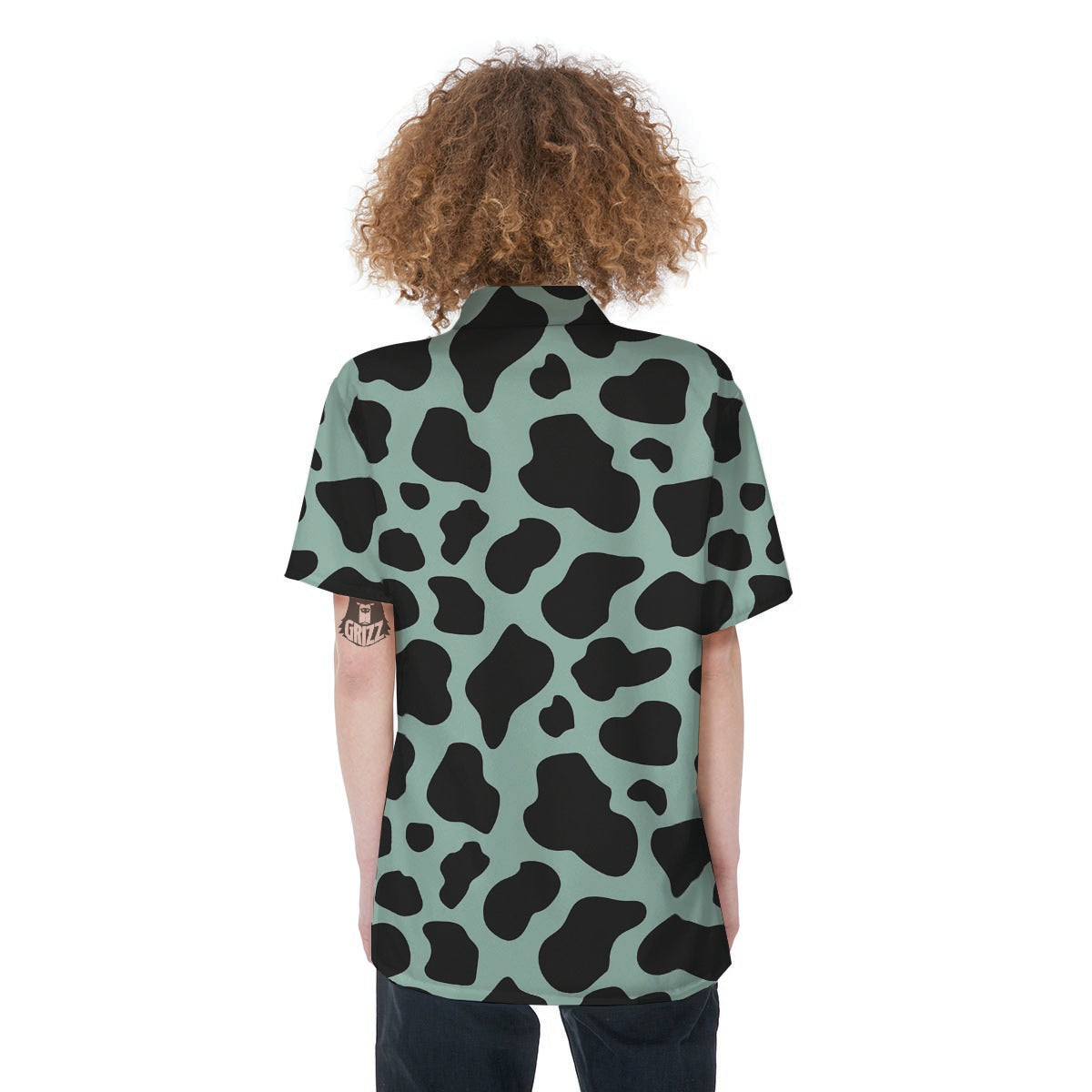 Black And Green Cow Print Women's Short Sleeve Shirts-grizzshop