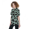 Black And Green Cow Print Women's Short Sleeve Shirts-grizzshop