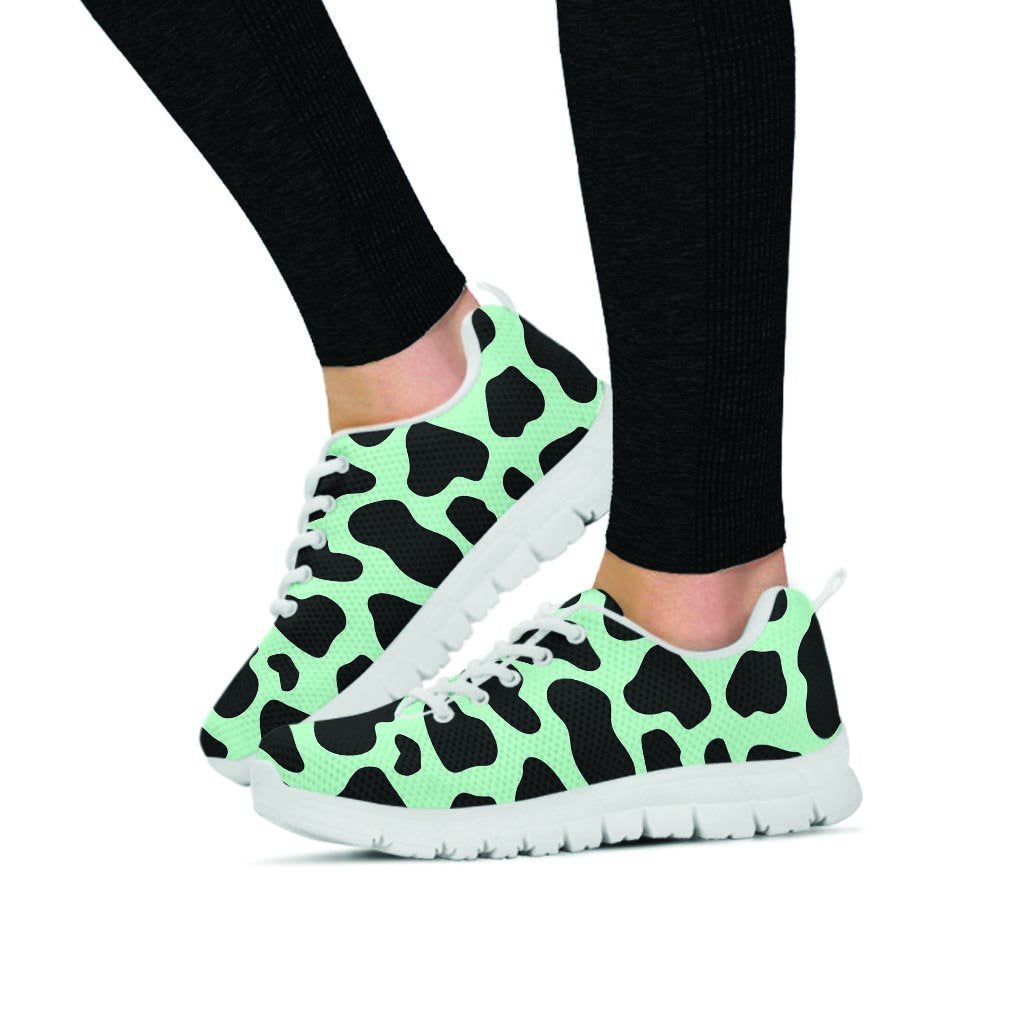 Black And Green Cow Print Women's Sneakers-grizzshop