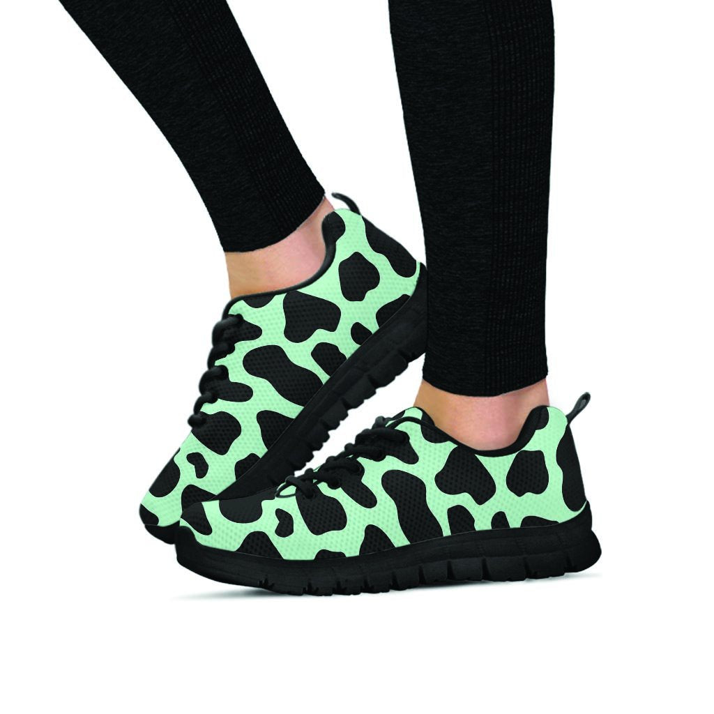 Black And Green Cow Print Women's Sneakers-grizzshop