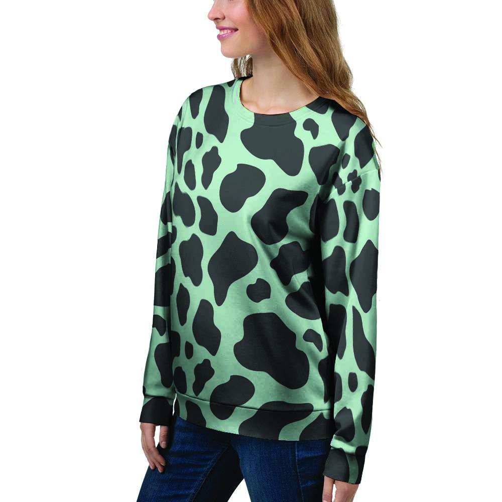 Black And Green Cow Print Women's Sweatshirt-grizzshop