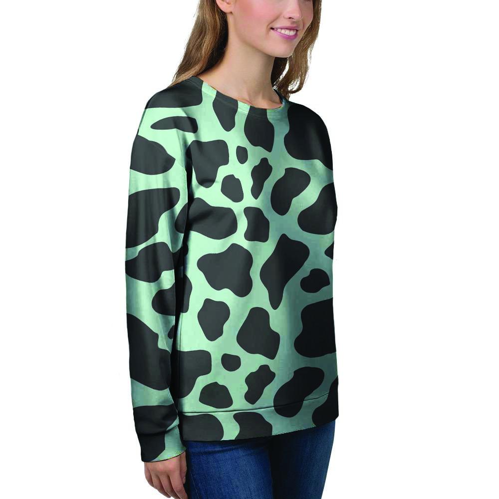 Black And Green Cow Print Women's Sweatshirt-grizzshop