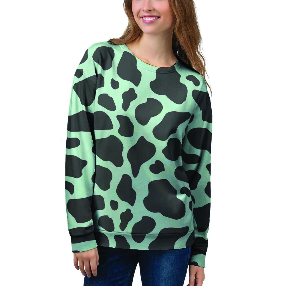 Black And Green Cow Print Women's Sweatshirt-grizzshop