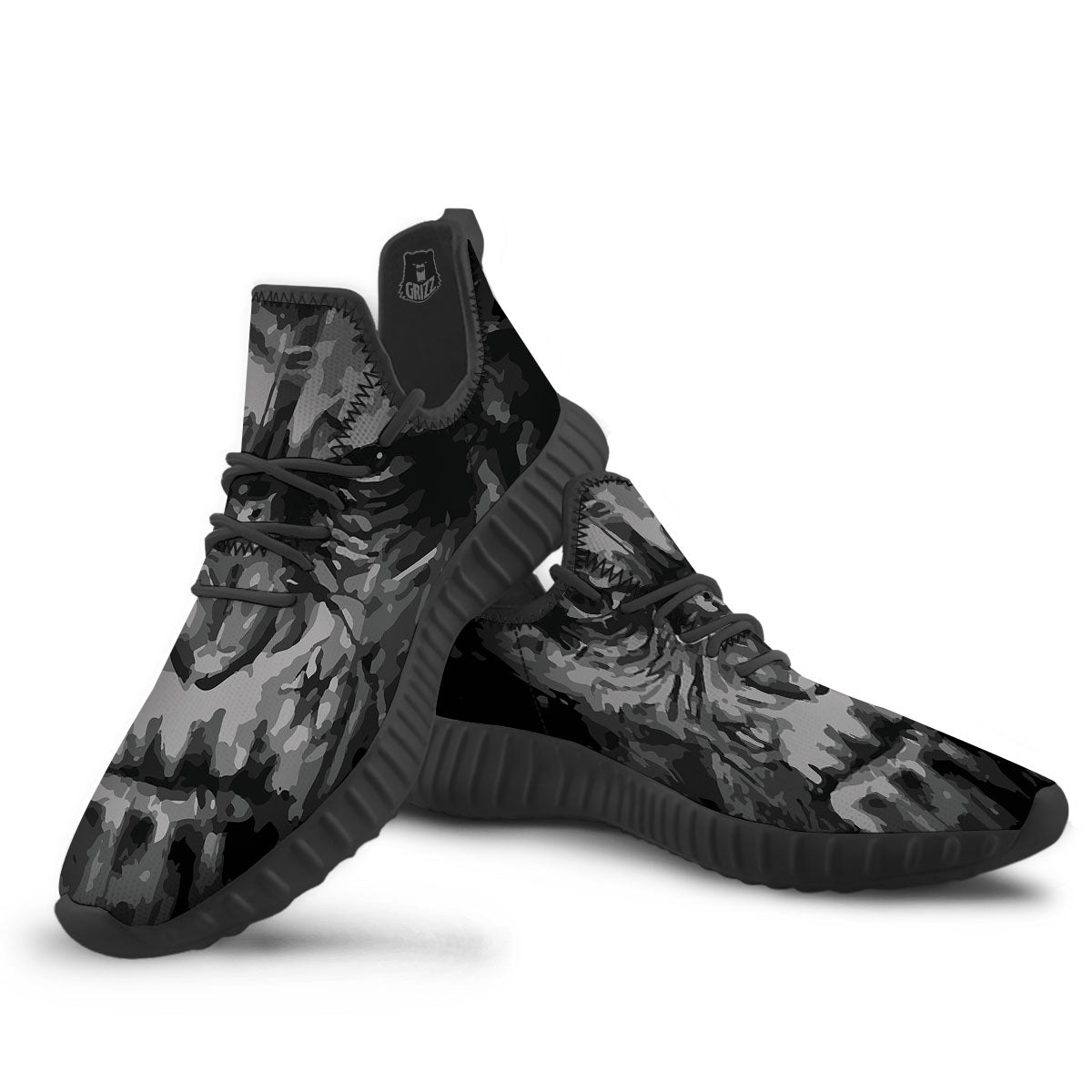 Black And Grey Face Chimpanzee Print Black Walking Shoes-grizzshop