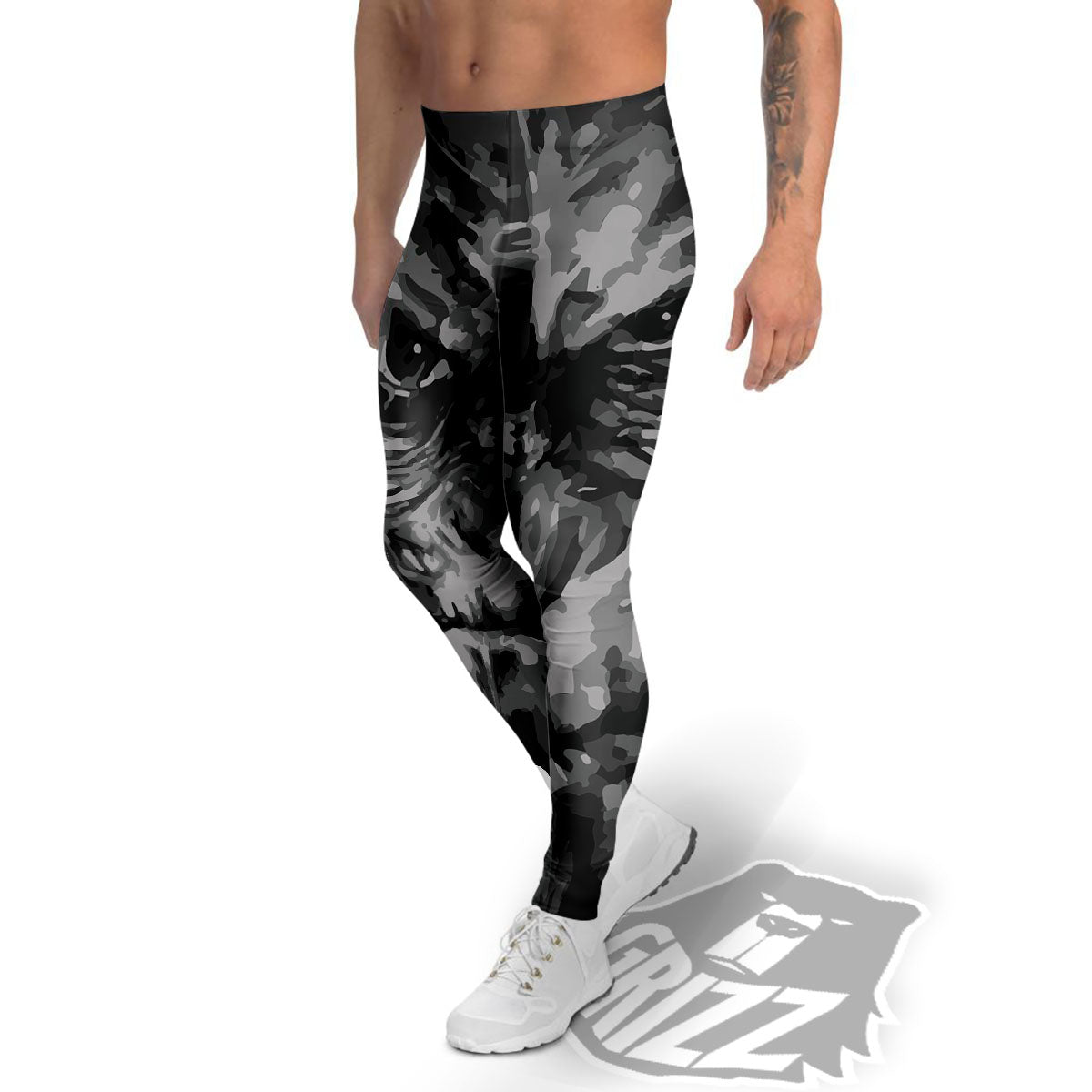 Black And Grey Face Chimpanzee Print Men's Leggings-grizzshop
