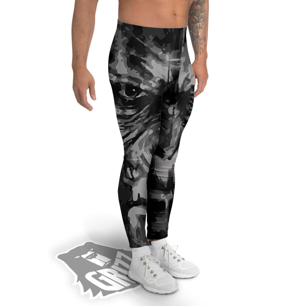 Black And Grey Face Chimpanzee Print Men's Leggings-grizzshop