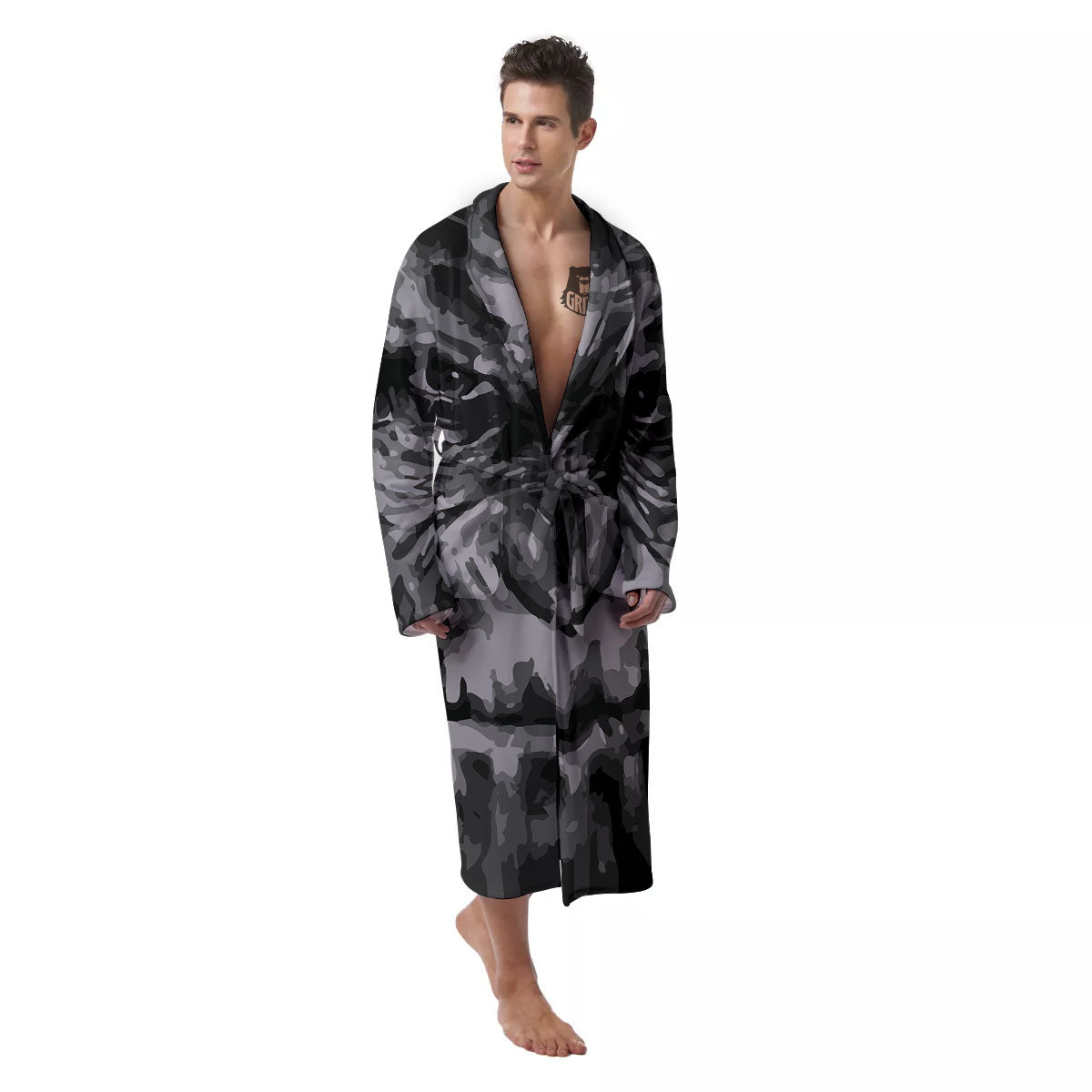 Black And Grey Face Chimpanzee Print Men's Robe-grizzshop