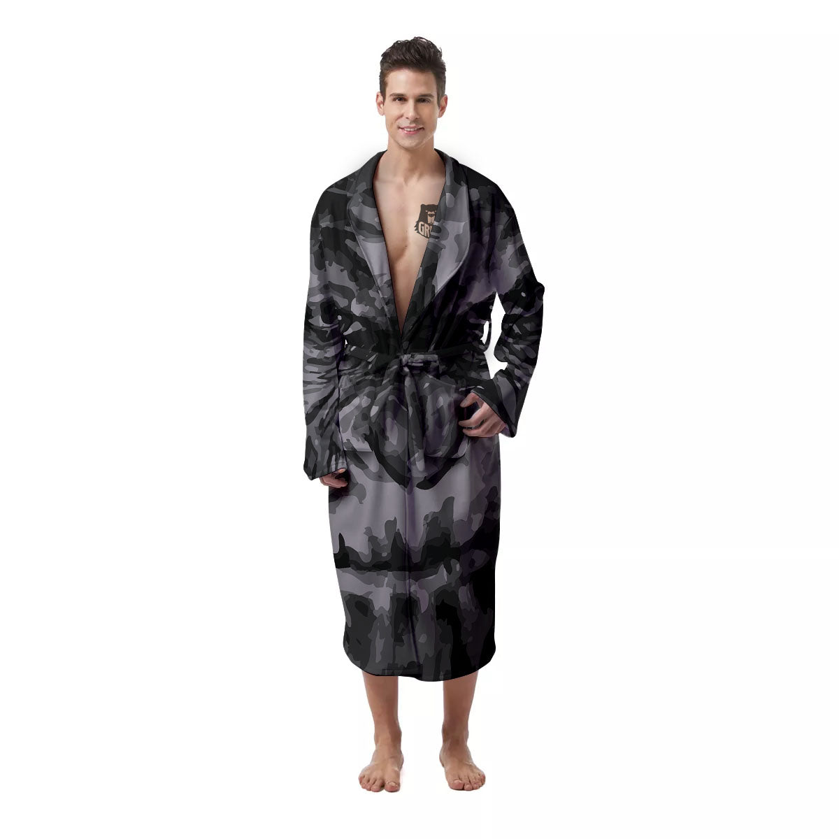 Black And Grey Face Chimpanzee Print Men's Robe-grizzshop
