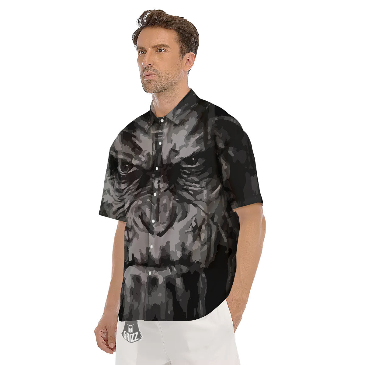 Black And Grey Face Chimpanzee Print Men's Short Sleeve Shirts-grizzshop