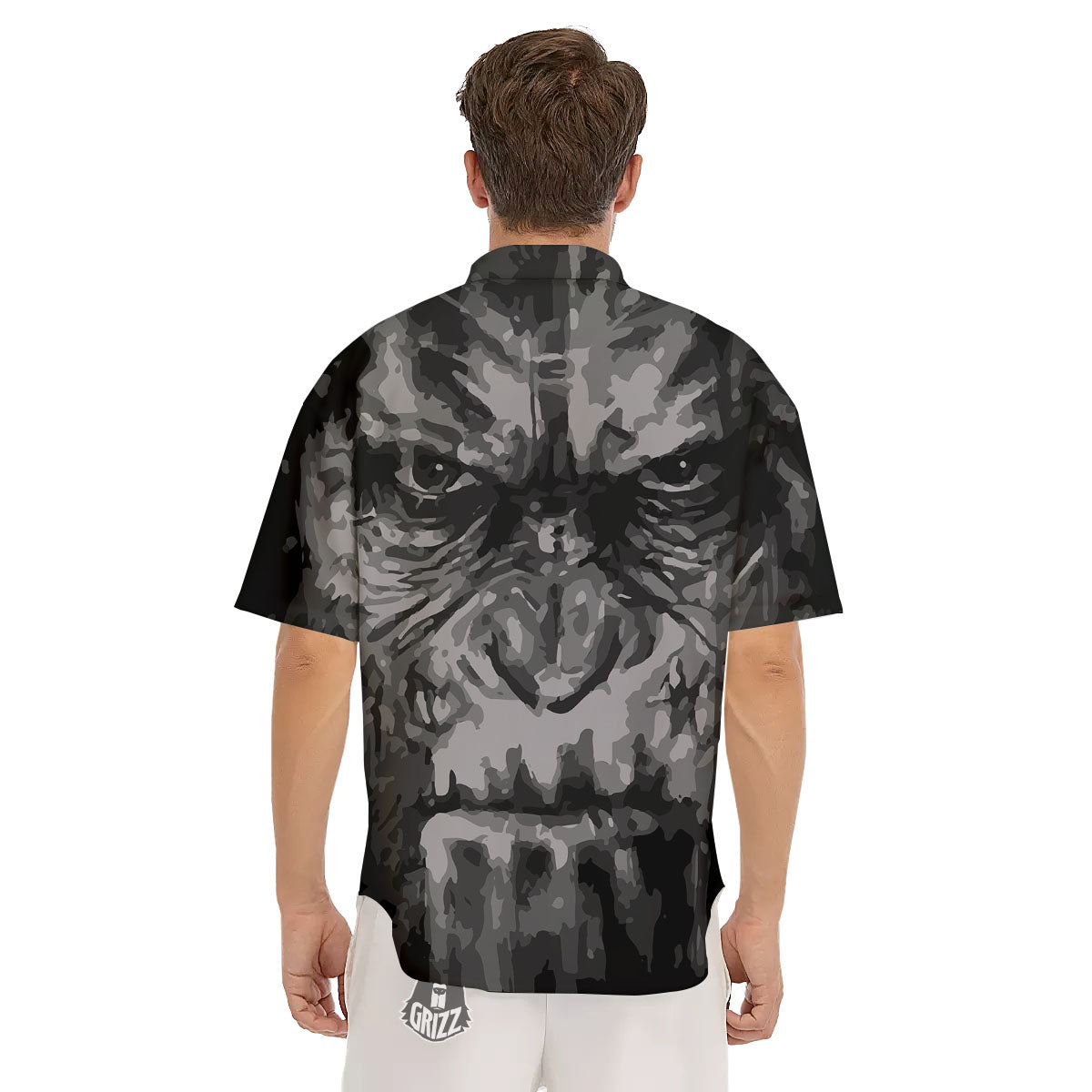 Black And Grey Face Chimpanzee Print Men's Short Sleeve Shirts-grizzshop