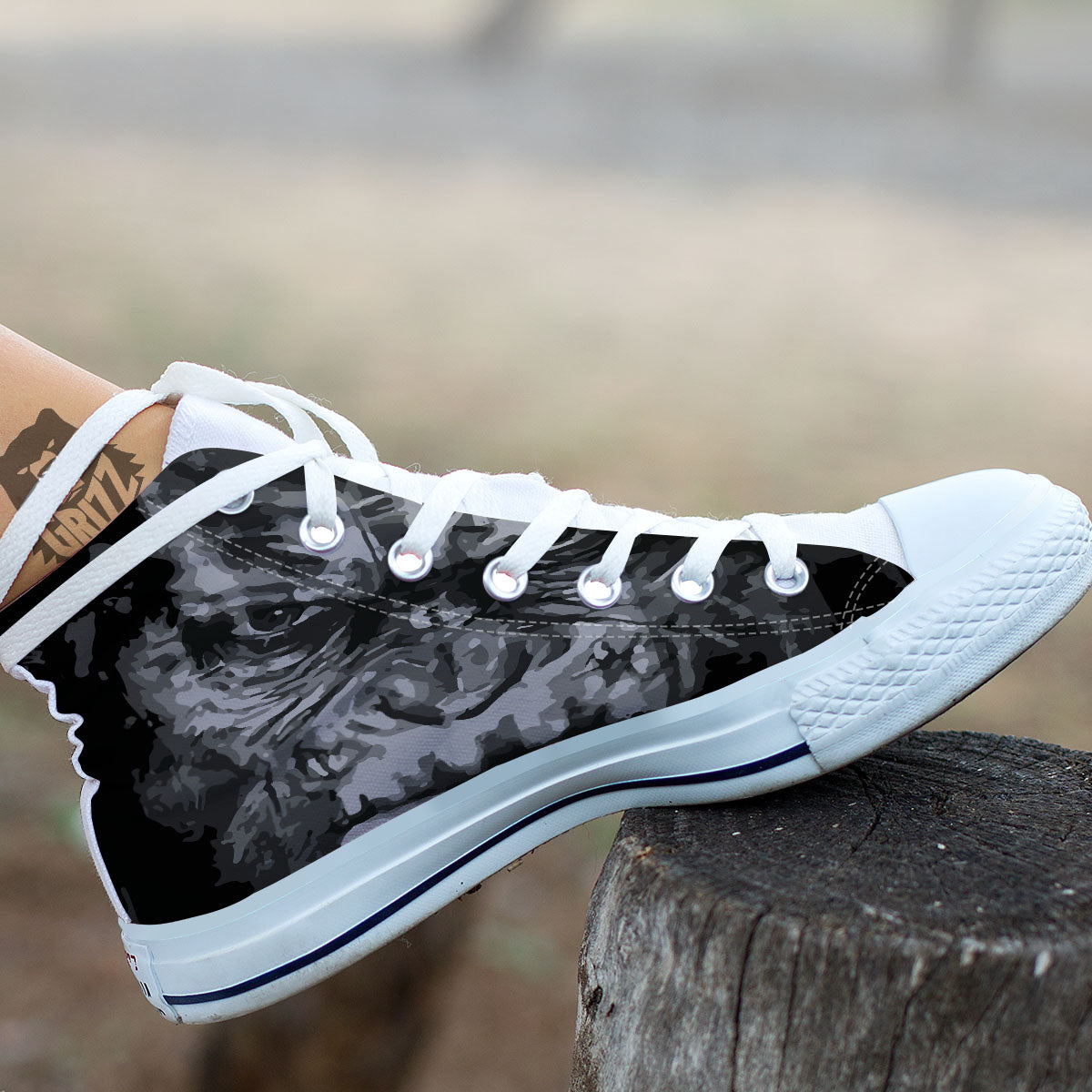 Black And Grey Face Chimpanzee Print White High Top Shoes-grizzshop