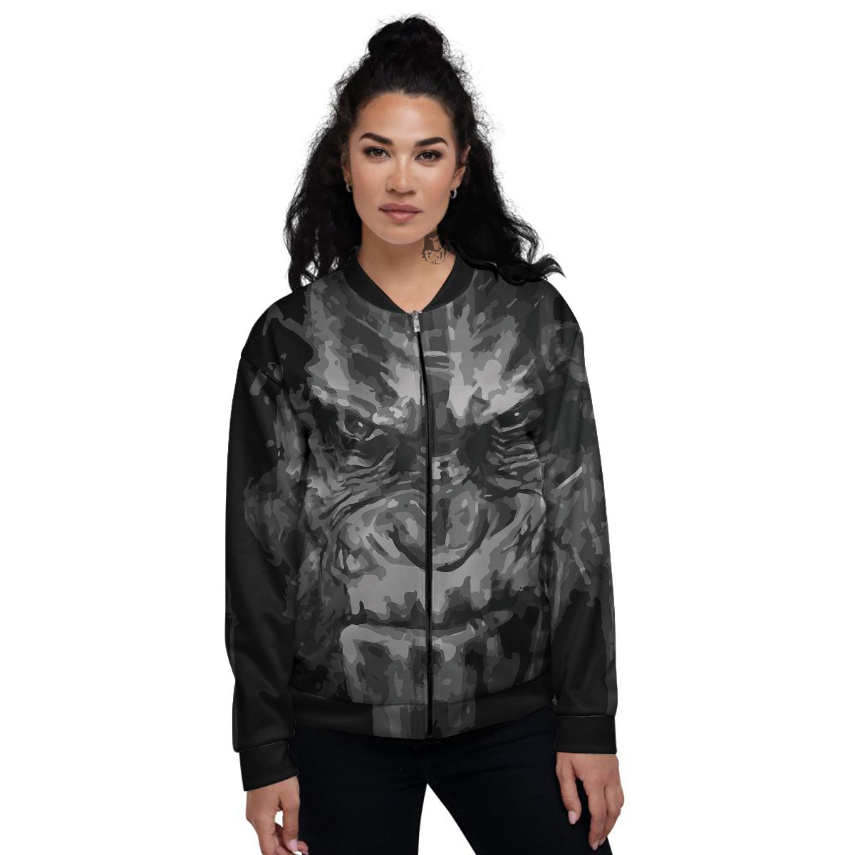 Black And Grey Face Chimpanzee Print Women's Bomber Jacket-grizzshop