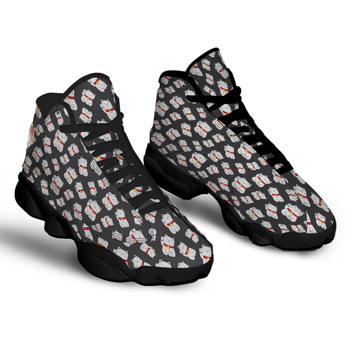 Black And Lucky Cat Print Pattern Black Basketball Shoes-grizzshop