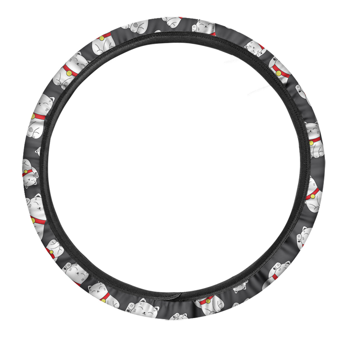 Black And Lucky Cat Print Pattern Car Steering Wheel Cover-grizzshop