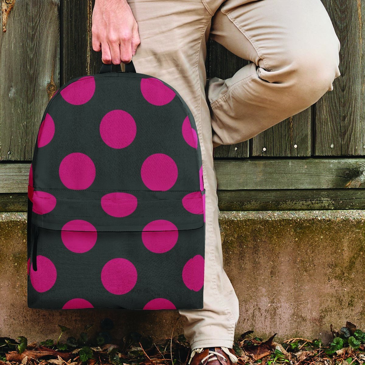 Black And Maroon Polka Dot Backpack-grizzshop