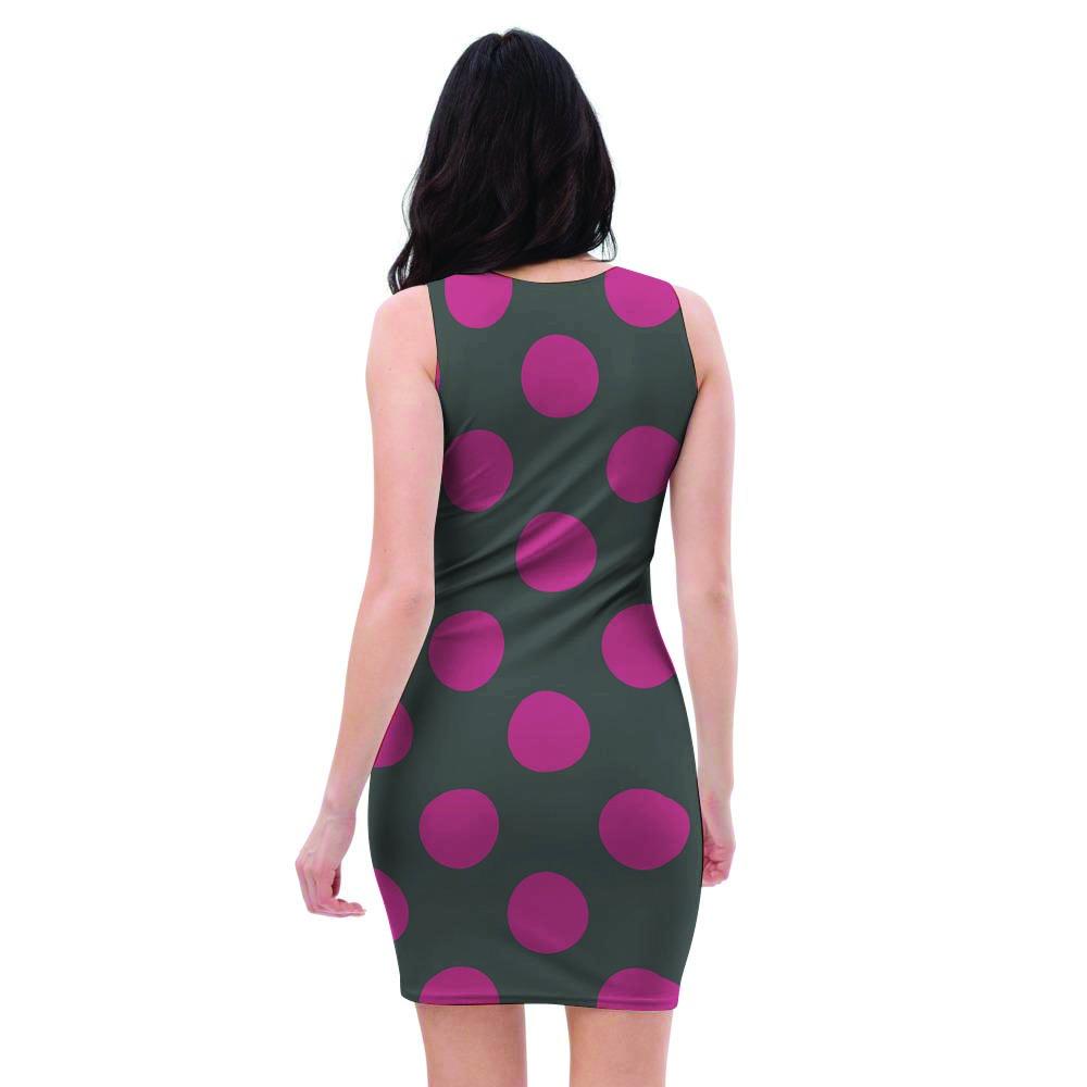 Black And Maroon Polka Dot Bodycon Dress-grizzshop