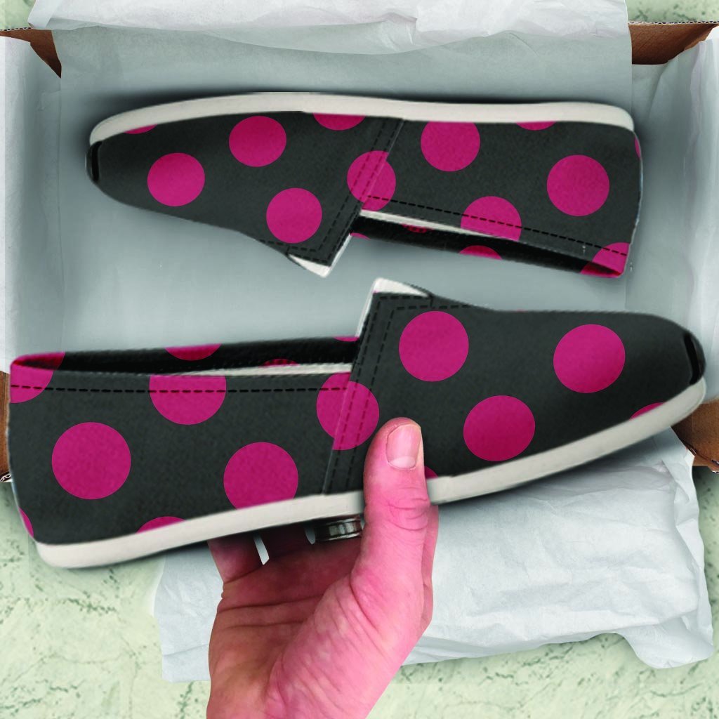 Black And Maroon Polka Dot Canvas Shoes-grizzshop