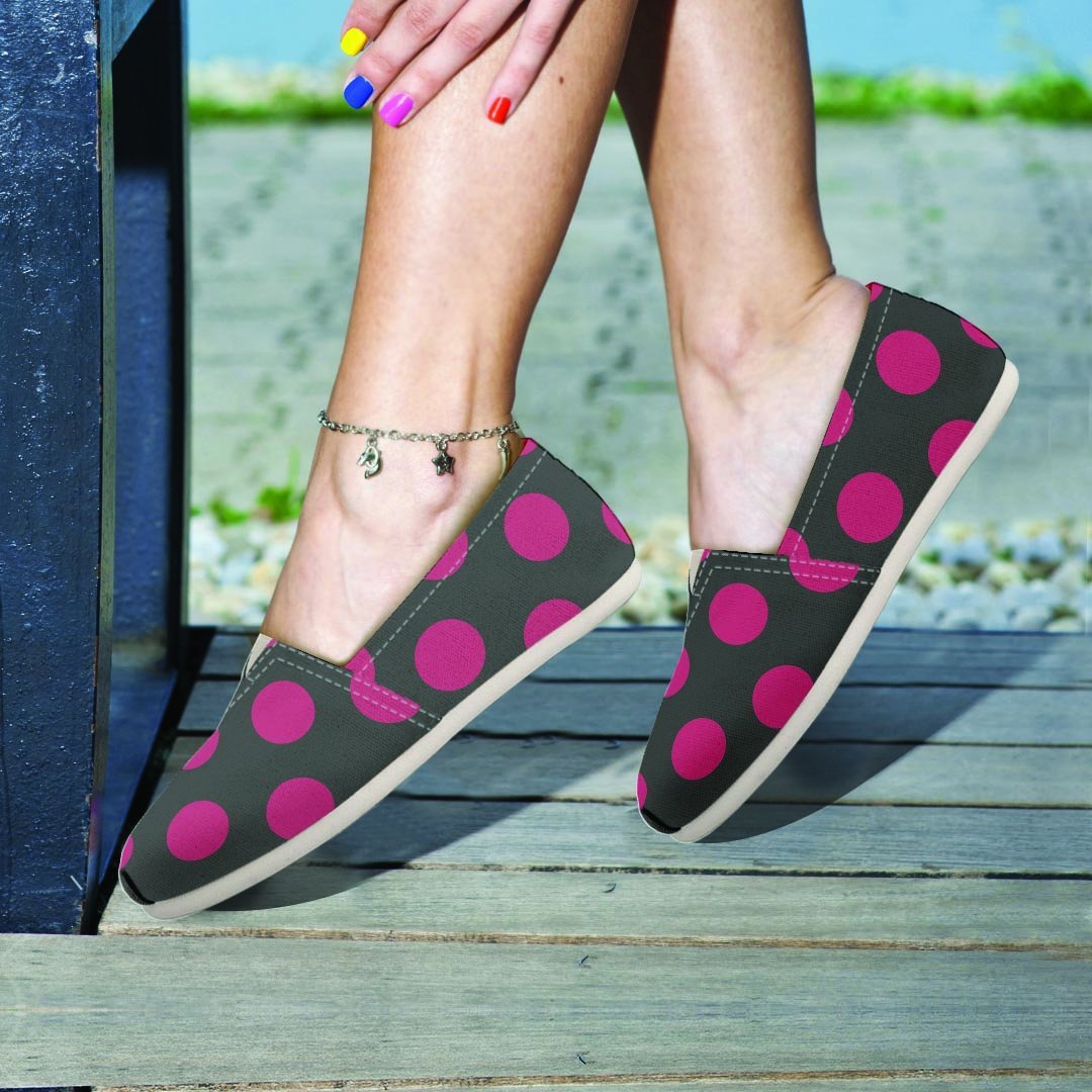 Black And Maroon Polka Dot Canvas Shoes-grizzshop