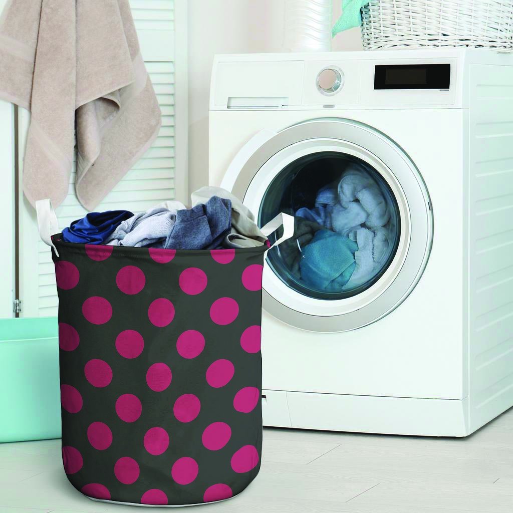 Black And Maroon Polka Dot Laundry Basket-grizzshop