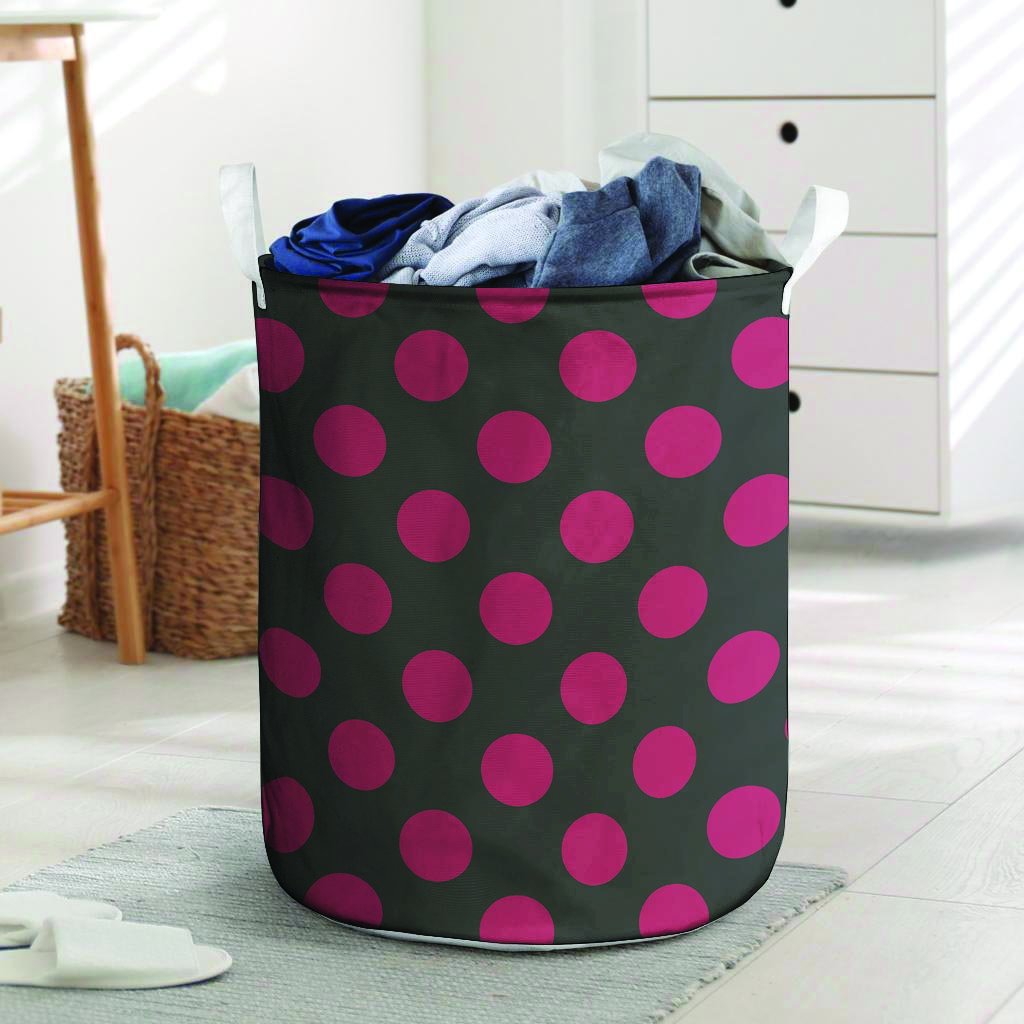 Black And Maroon Polka Dot Laundry Basket-grizzshop