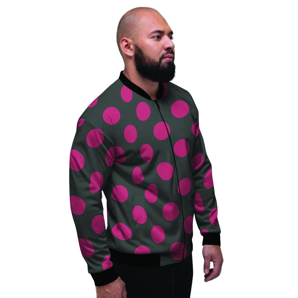 Black And Maroon Polka Dot Men's Bomber Jacket-grizzshop