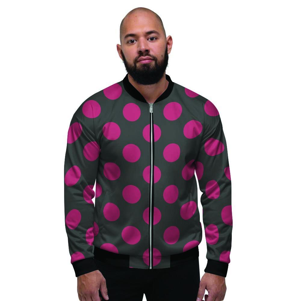 Black And Maroon Polka Dot Men's Bomber Jacket-grizzshop