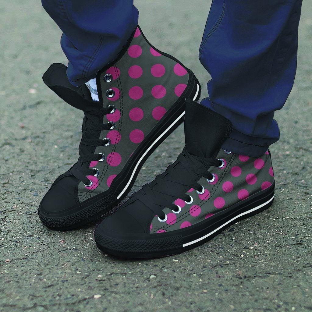 Black And Maroon Polka Dot Men's High Top Shoes-grizzshop
