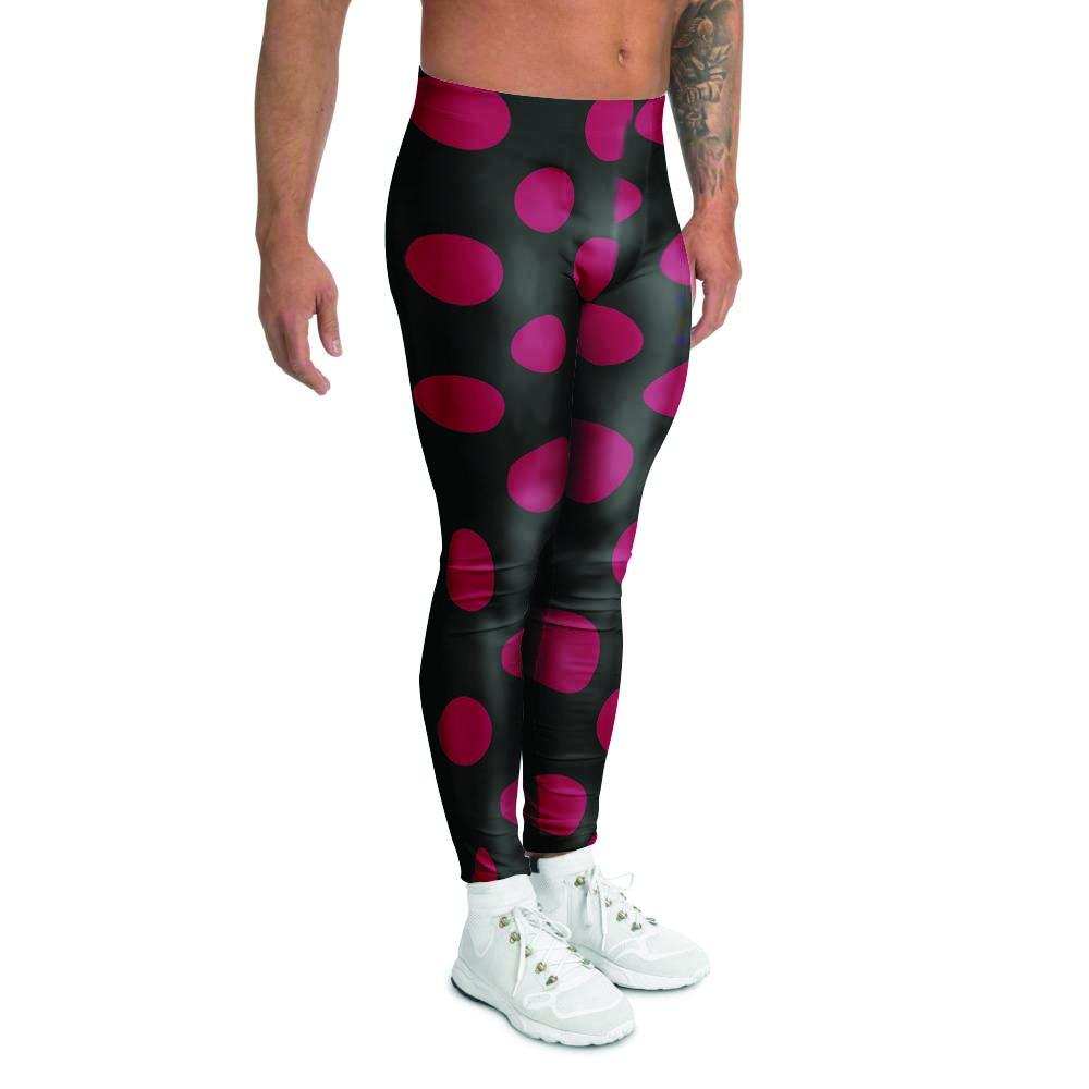 Black And Maroon Polka Dot Men's Leggings-grizzshop