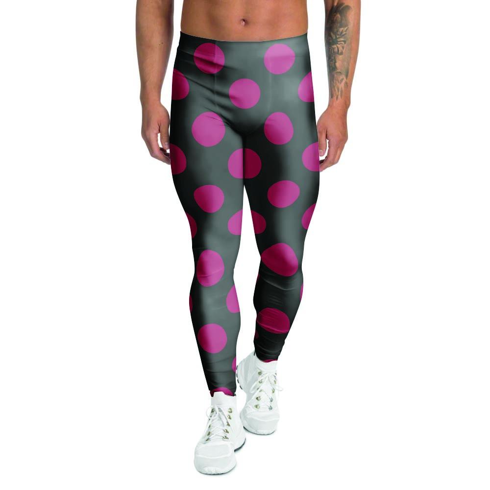 Black And Maroon Polka Dot Men's Leggings-grizzshop